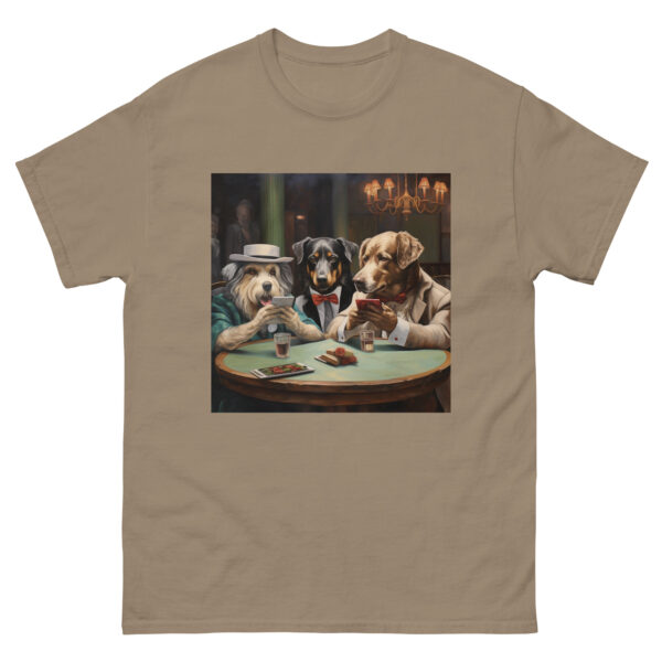 Men's T-shirt featuring a classic scene of dogs playing poker around a table, capturing the humorous and iconic artwork.