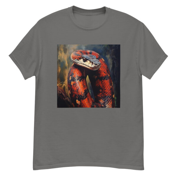 Men's classic graphic t-shirt featuring a majestic milk snake, showcasing its vibrant colors and striking pattern.