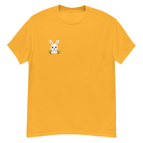 Men's classic graphic t-shirt featuring a friendly rabbit holding a carrot, adding charm and whimsy to your wardrobe