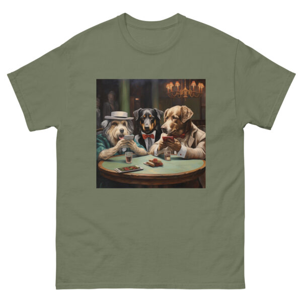 Men's T-shirt featuring a classic scene of dogs playing poker around a table, capturing the humorous and iconic artwork.