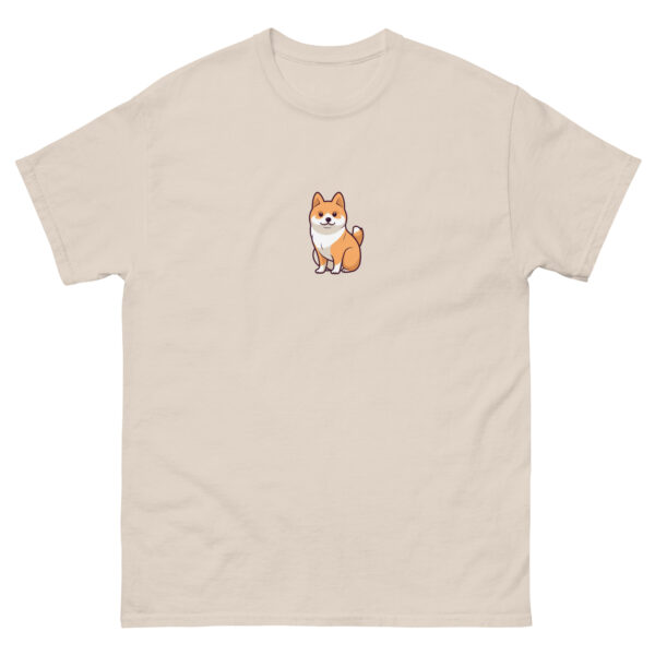 Graphic t-shirt of a friendly Shiba Inu dog.