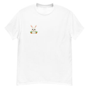 Men's classic graphic t-shirt featuring a friendly rabbit holding a carrot, adding charm and whimsy to your wardrobe