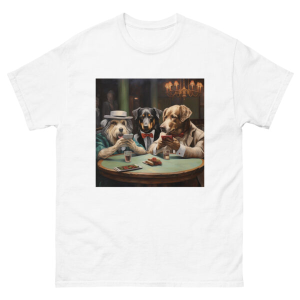 Men's T-shirt featuring a classic scene of dogs playing poker around a table, capturing the humorous and iconic artwork.