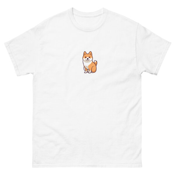 Graphic t-shirt of a friendly Shiba Inu dog.