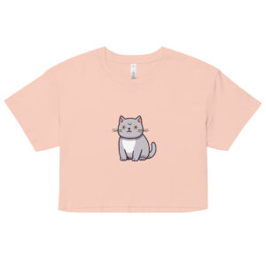 Women's crop top graphic t-shirt featuring a friendly shorthair cat design, adding charm and playfulness to your wardrobe.