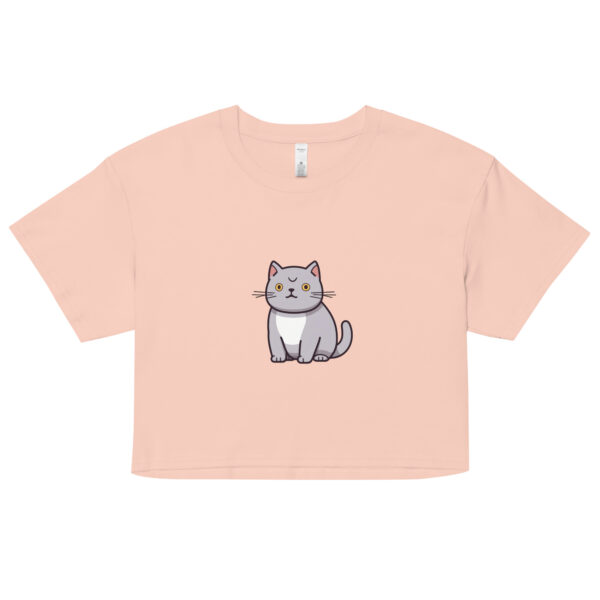 Women's crop top graphic t-shirt featuring a friendly shorthair cat design, adding charm and playfulness to your wardrobe.