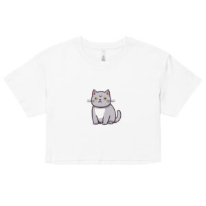 Women's crop top graphic t-shirt featuring a friendly shorthair cat design, adding charm and playfulness to your wardrobe.