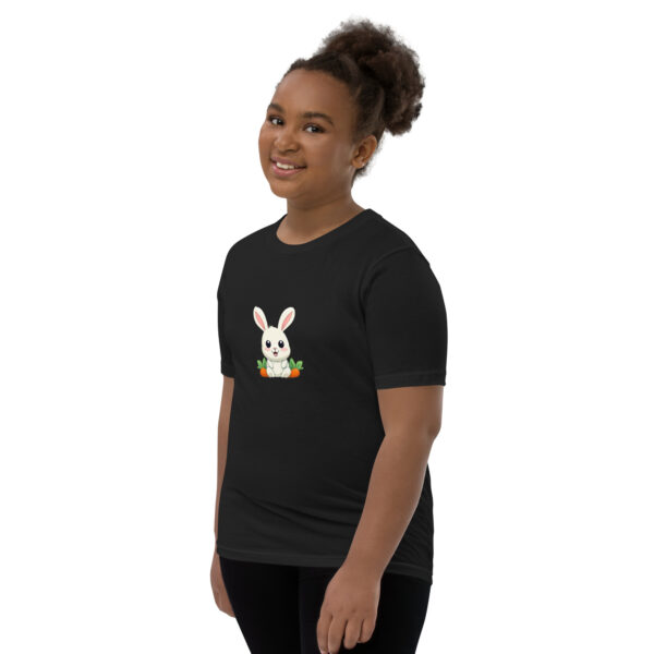 Youth classic graphic t-shirt featuring a friendly rabbit holding a carrot, adding charm and whimsy to your wardrobe