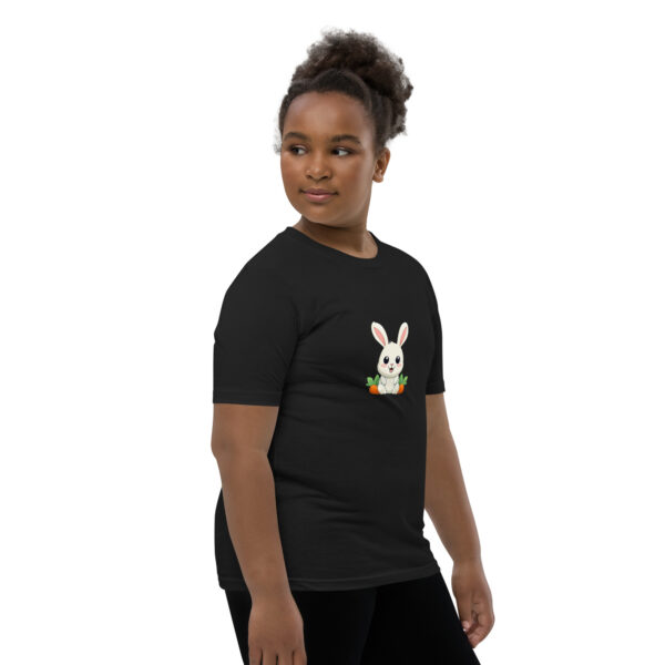 Youth classic graphic t-shirt featuring a friendly rabbit holding a carrot, adding charm and whimsy to your wardrobe