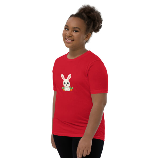 Youth classic graphic t-shirt featuring a friendly rabbit holding a carrot, adding charm and whimsy to your wardrobe