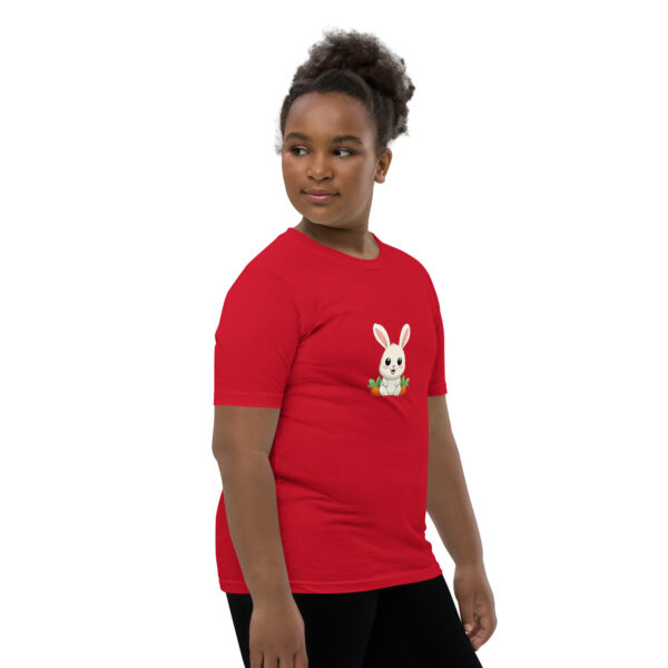 Youth classic graphic t-shirt featuring a friendly rabbit holding a carrot, adding charm and whimsy to your wardrobe