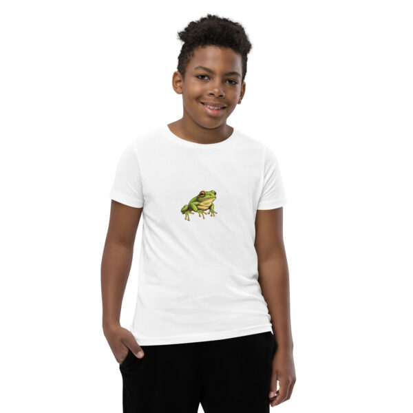 Youth classic graphic t-shirt featuring a clean and colorful image of a tree frog, adding vibrancy and nature-inspired style to your wardrobe.