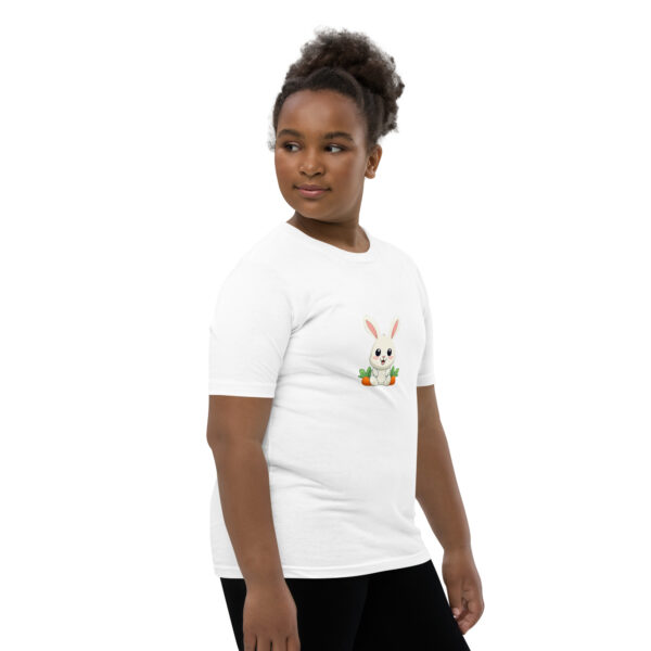 Youth classic graphic t-shirt featuring a friendly rabbit holding a carrot, adding charm and whimsy to your wardrobe