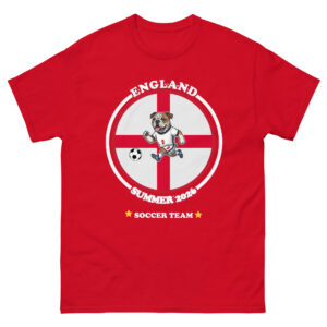 Team England Soccer Shirt with Bulldog in soccer gear and St George's Cross design by Mypetstee