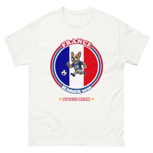 Team France Soccer Shirt with a French bulldog in soccer gear and French flag designed by Mypetstee