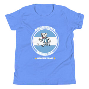 Team Argentina Soccer Youth Shirt with Dogo in soccer gear and Argentine flag design by Mypetstee