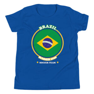 Team Brazil Soccer Youth Graphic Shirt with Fila in soccer gear and Brazilian flag design by Mypetstee
